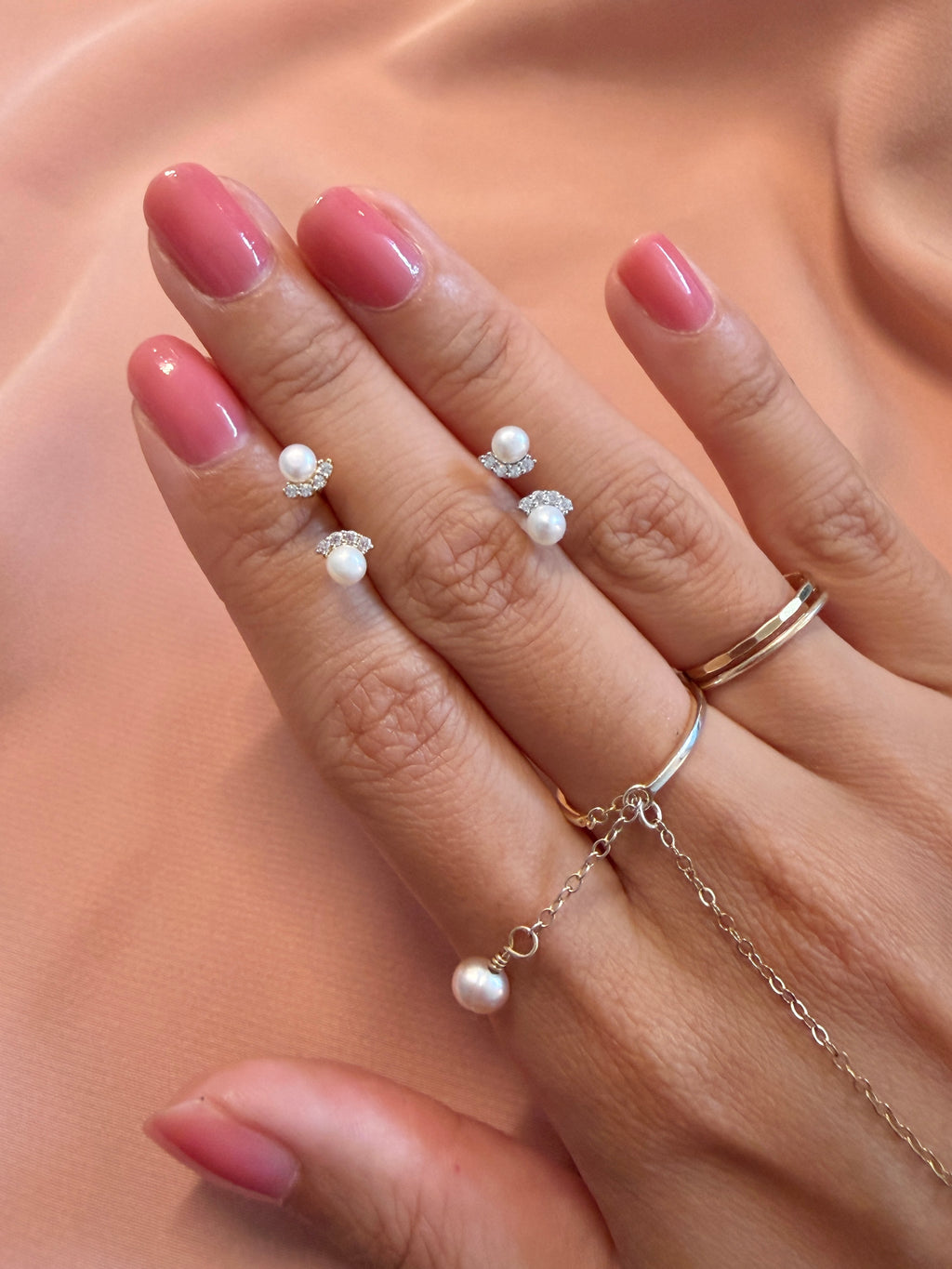Pearl Cz Crown Studs