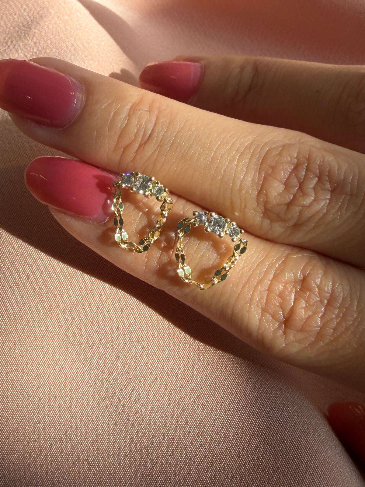 Sparkle Tiara Chain Drop Stud Earrings