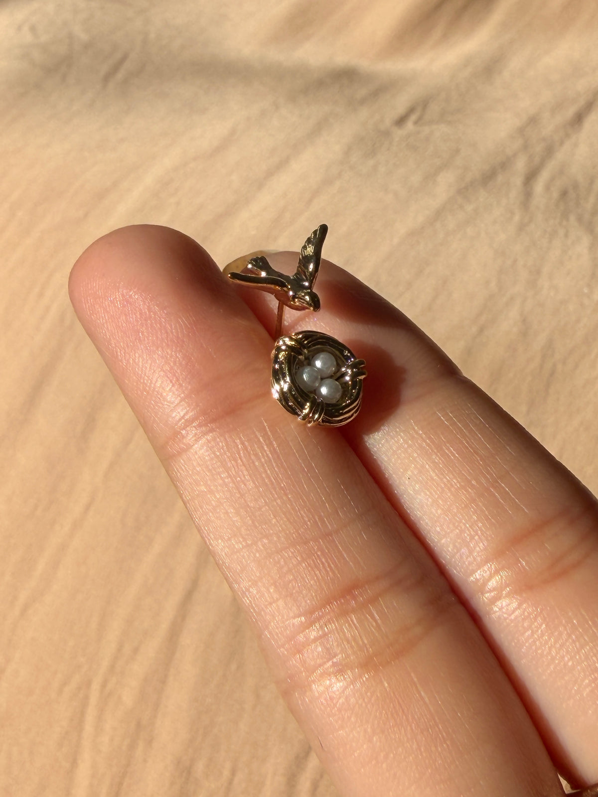 Mother Bird & Nest Stud Earrings