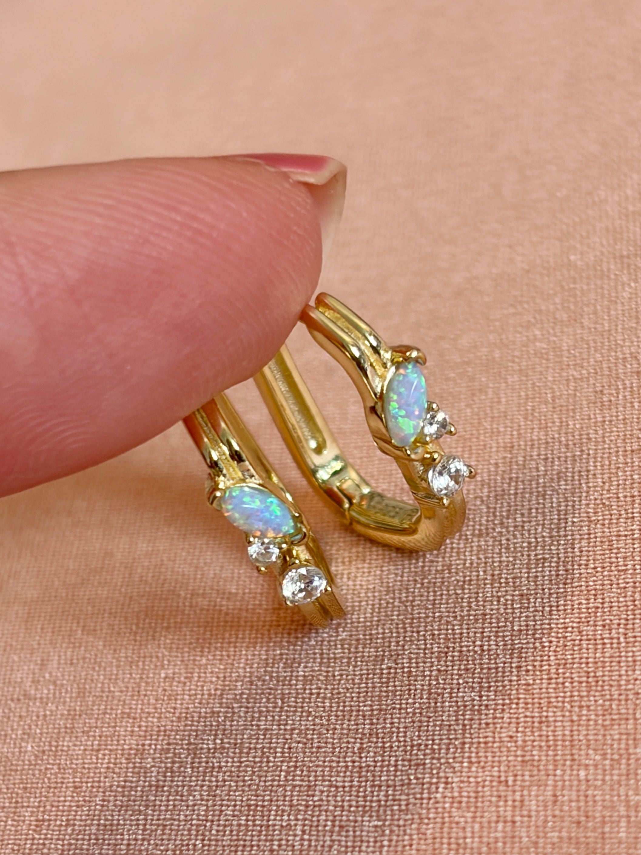 Blue Opal Dream Huggie Earrings