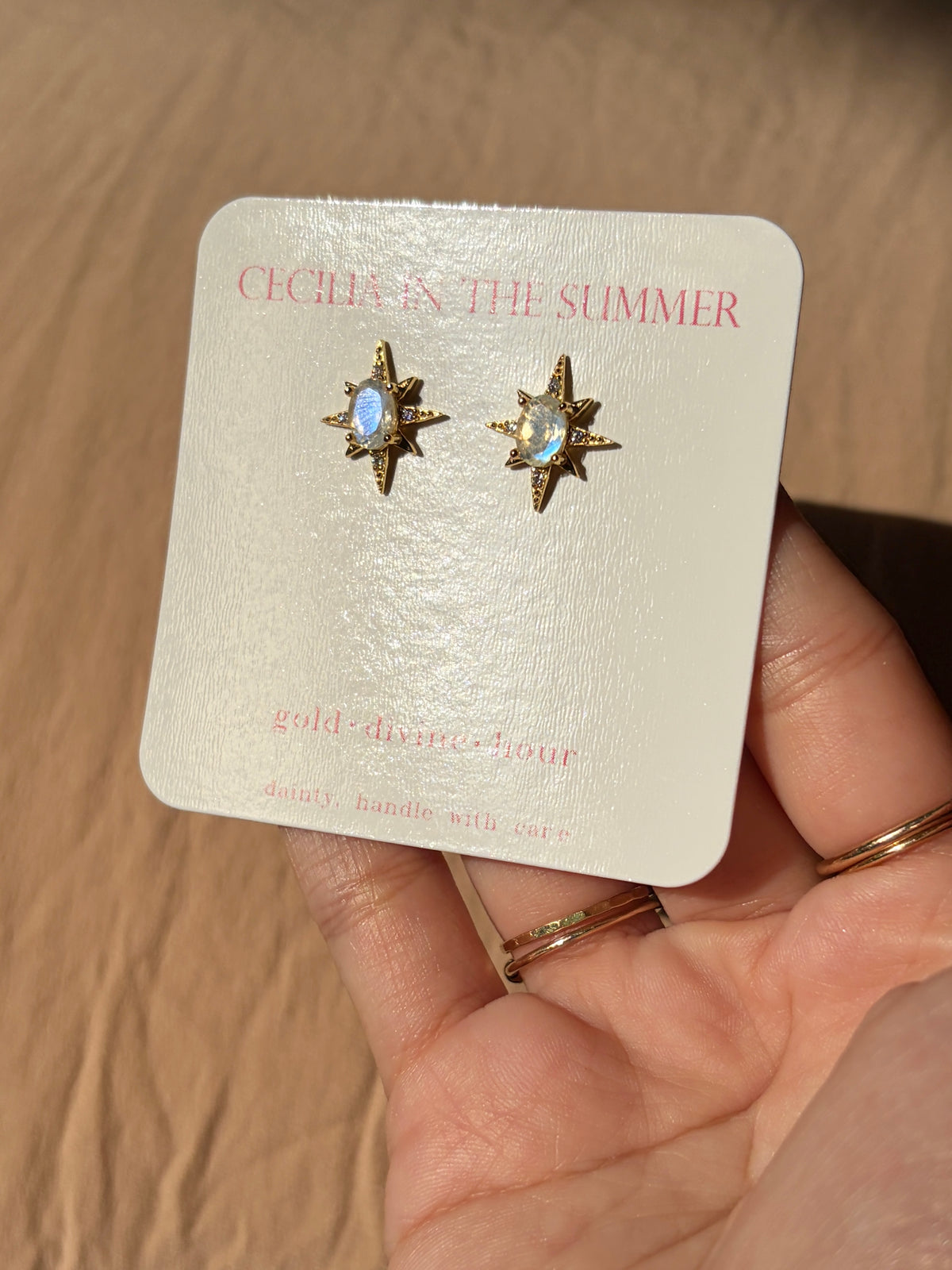 Bursting Star Moonstone Stud Earrings