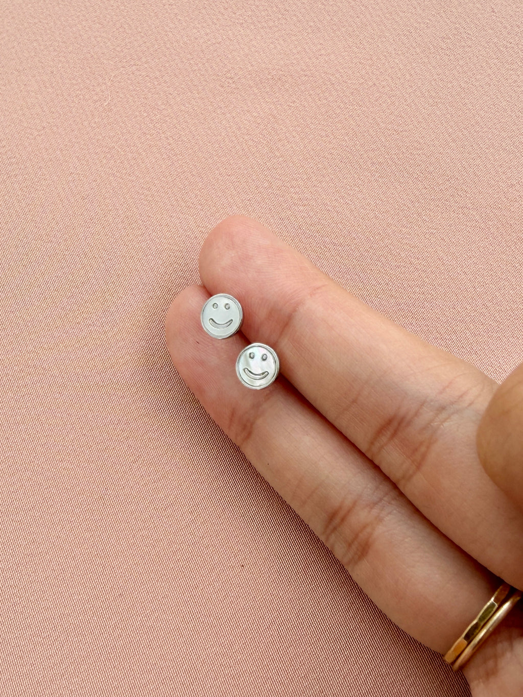 Smiley Face Mother of Pearl Stud Earrings