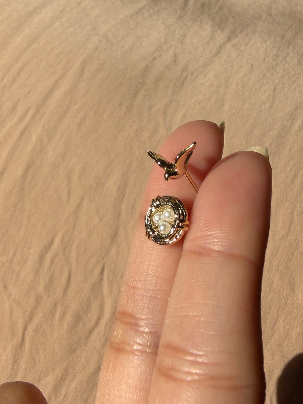Mother Bird & Nest Stud Earrings