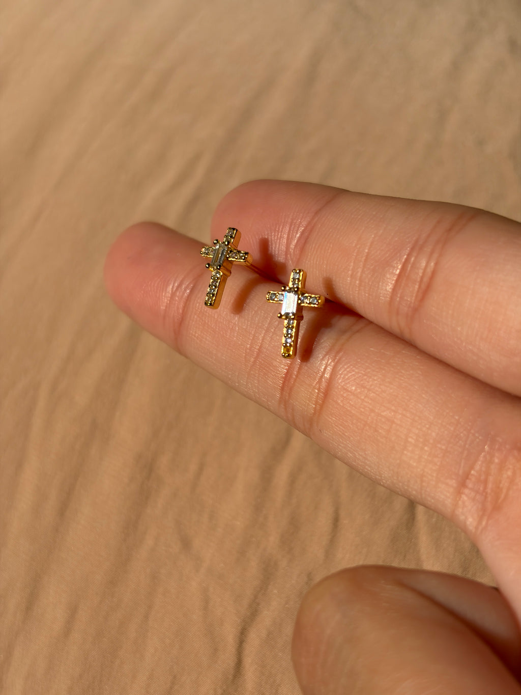 Encrusted Cz Cross Studs