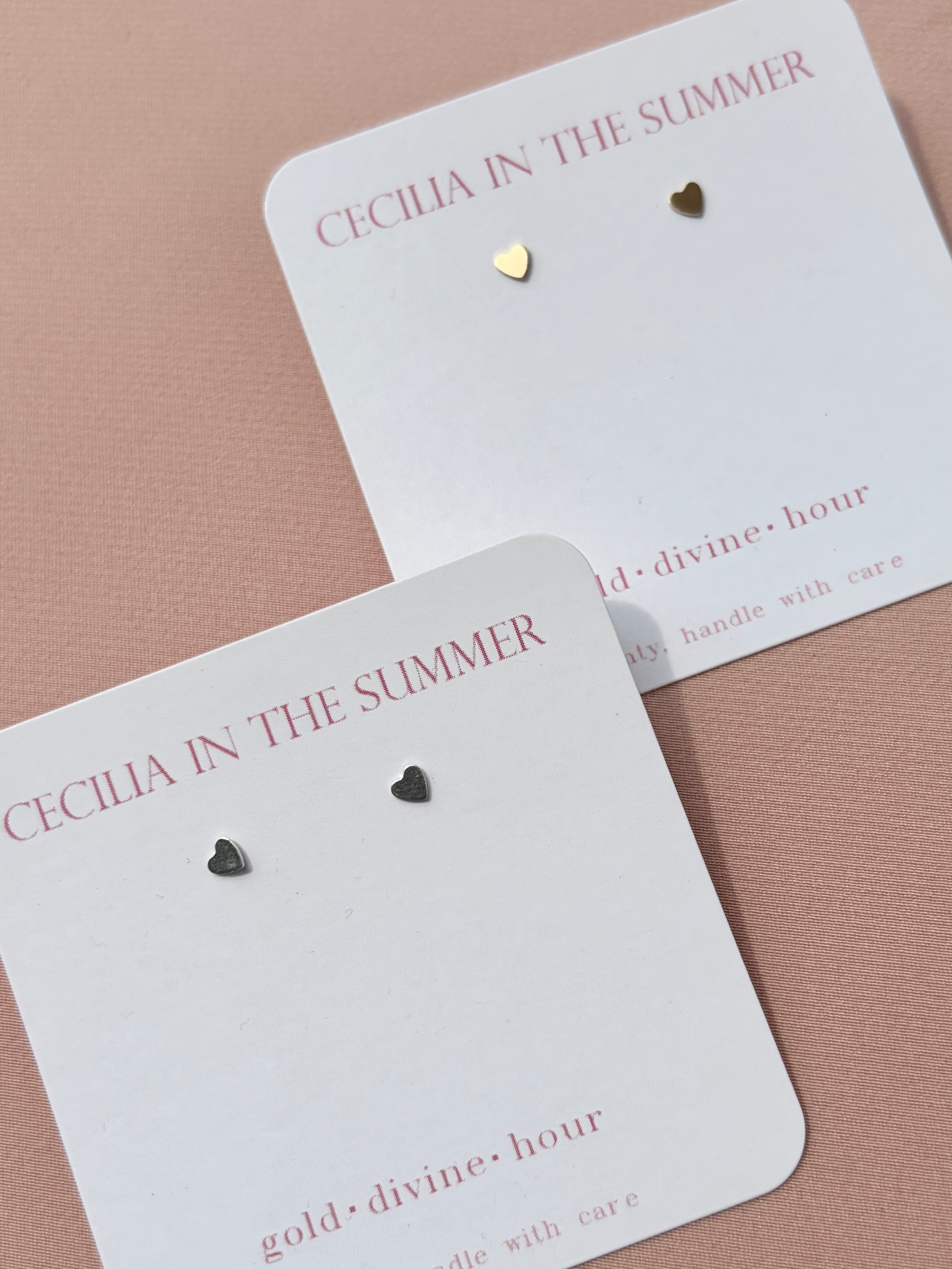 Mini Heart Plate Stud Earrings