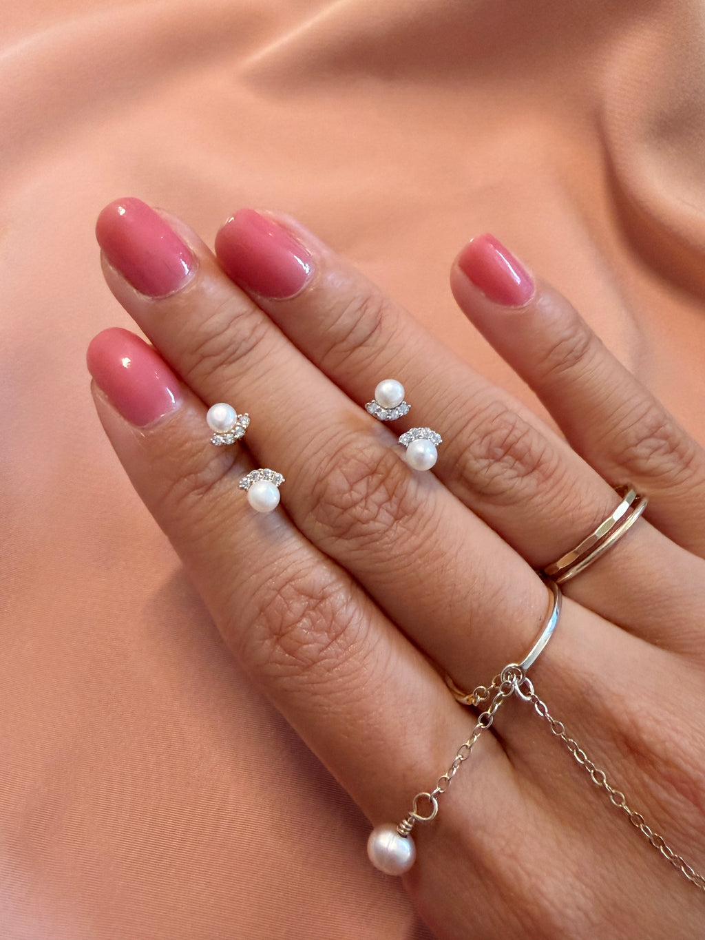 Pearl Cz Crown Studs