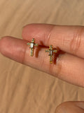 Encrusted Cz Cross Studs