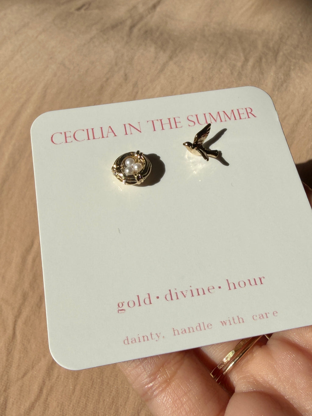 Mother Bird & Nest Stud Earrings