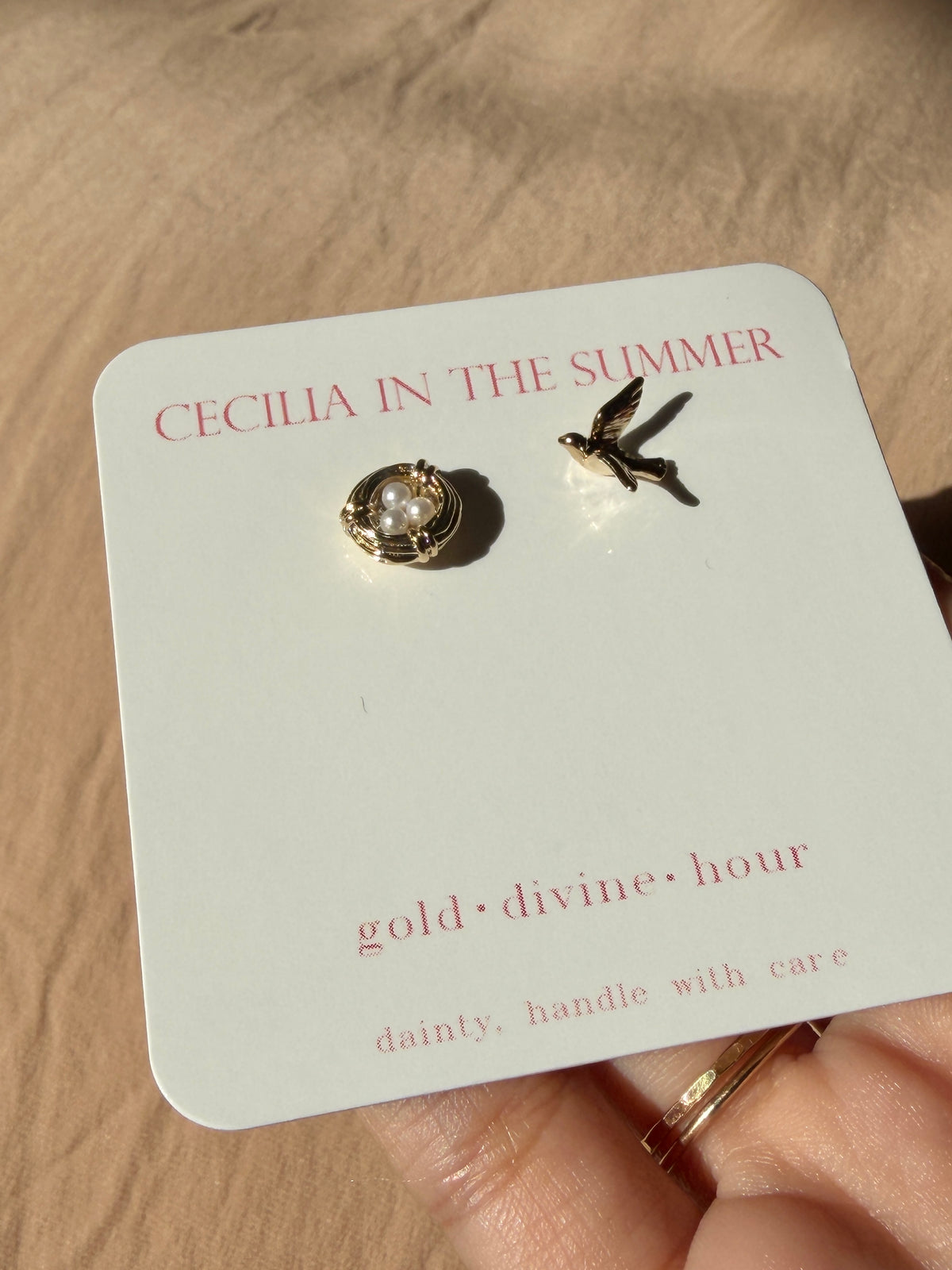 Mother Bird & Nest Stud Earrings