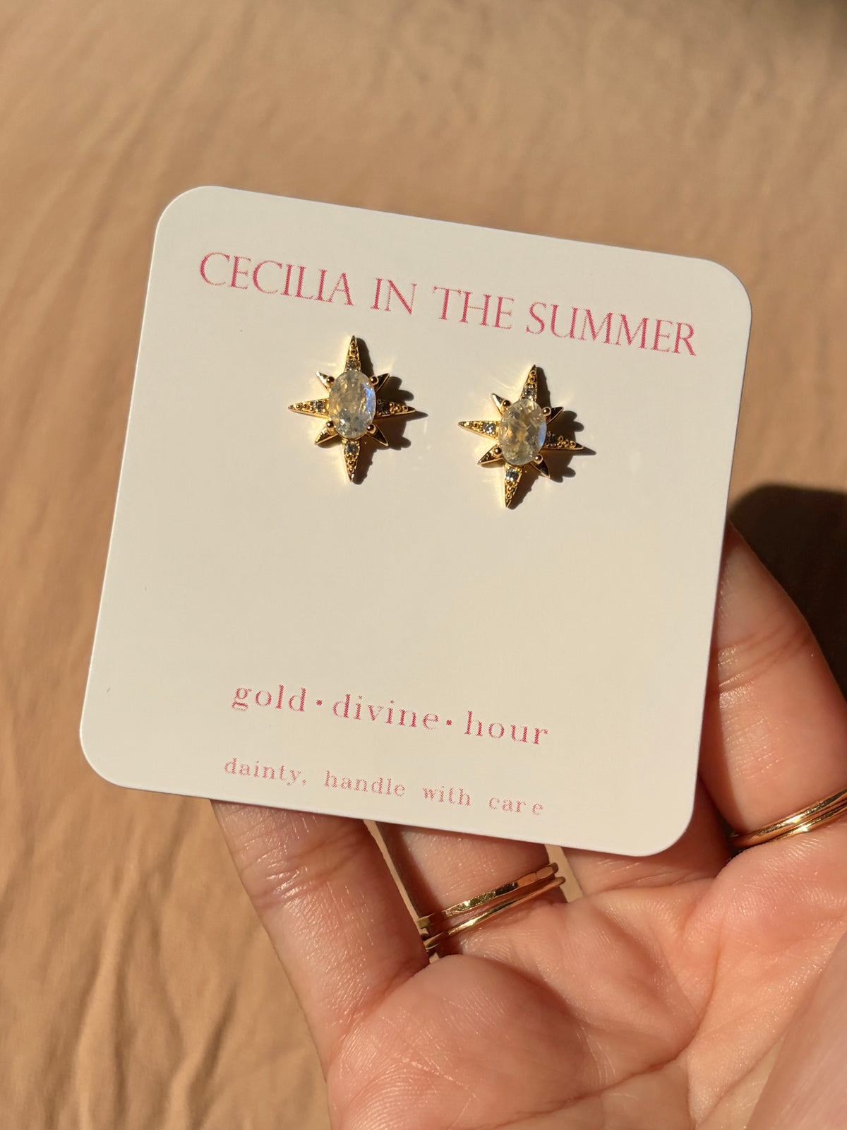 Bursting Star Moonstone Stud Earrings