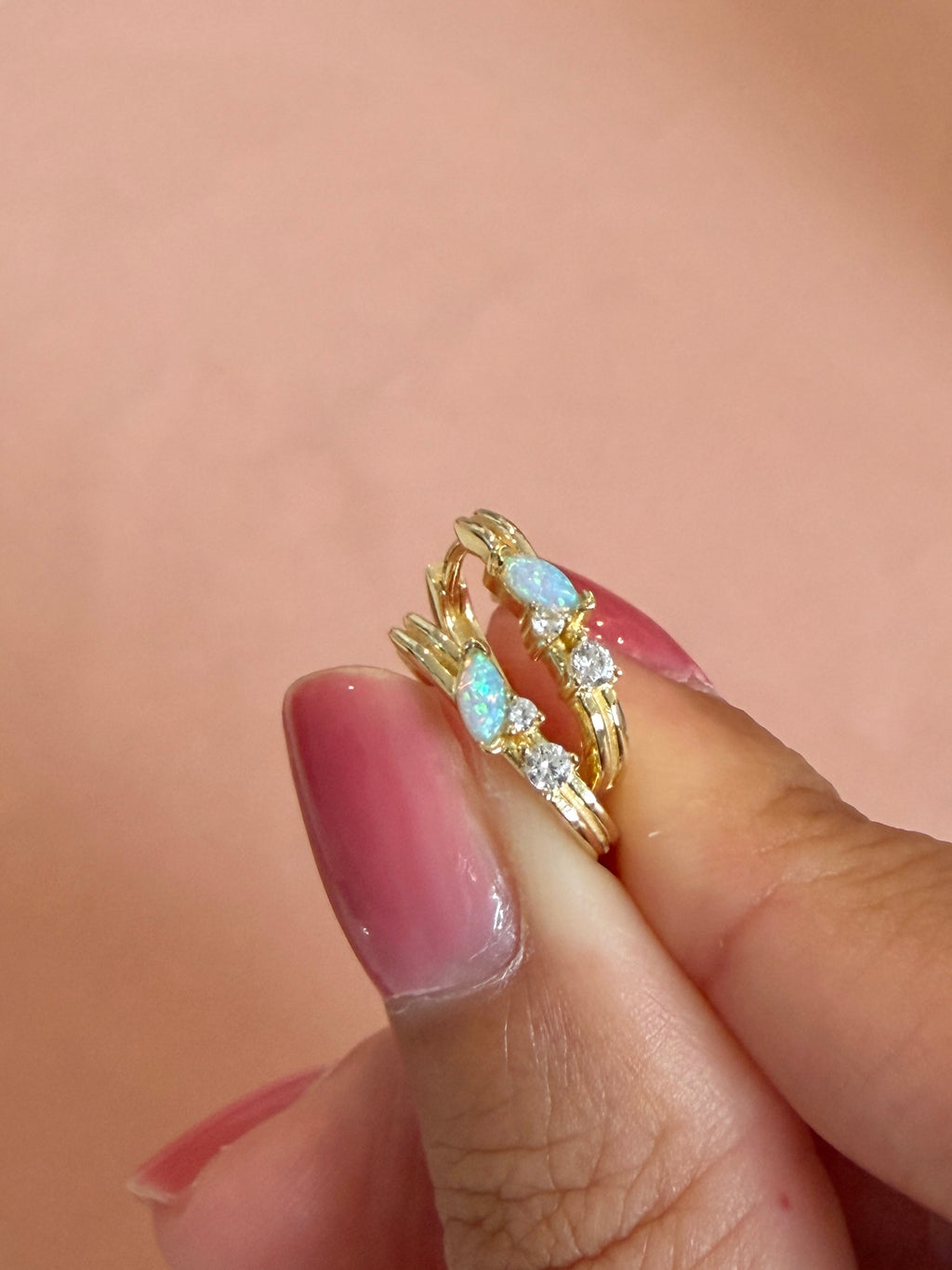 Blue Opal Dream Huggie Earrings