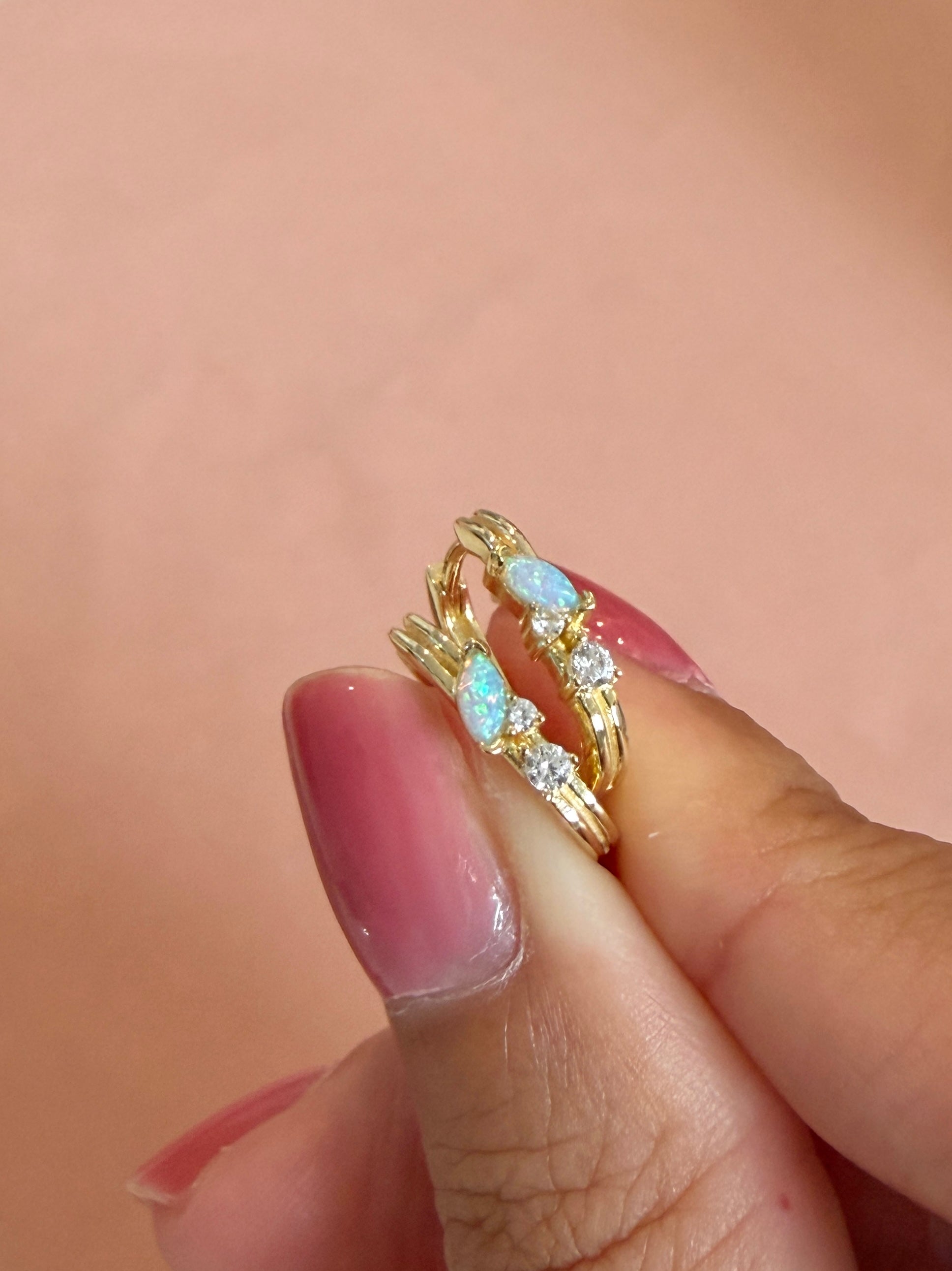 Blue Opal Dream Huggie Earrings