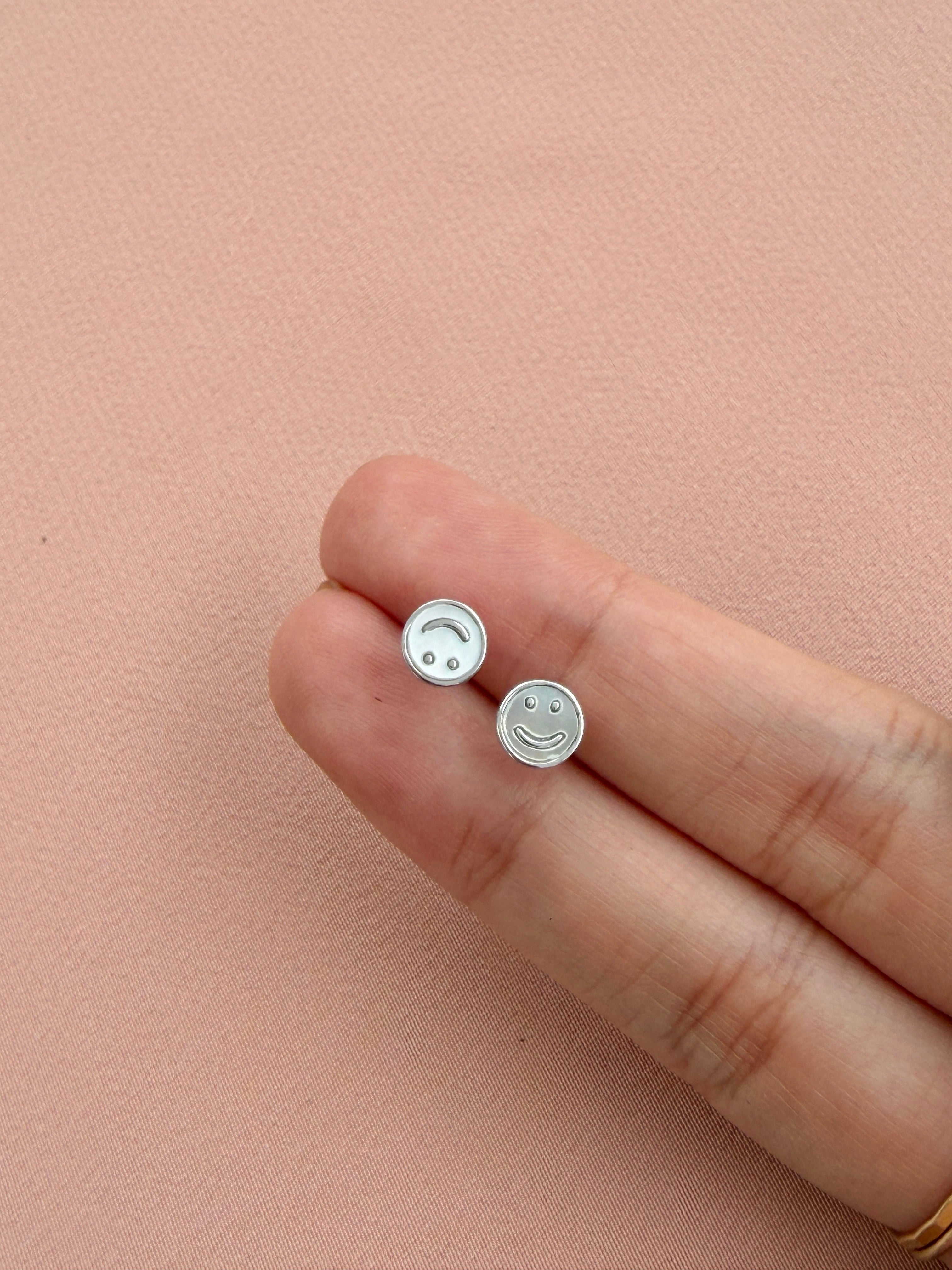 Smiley Face Mother of Pearl Stud Earrings