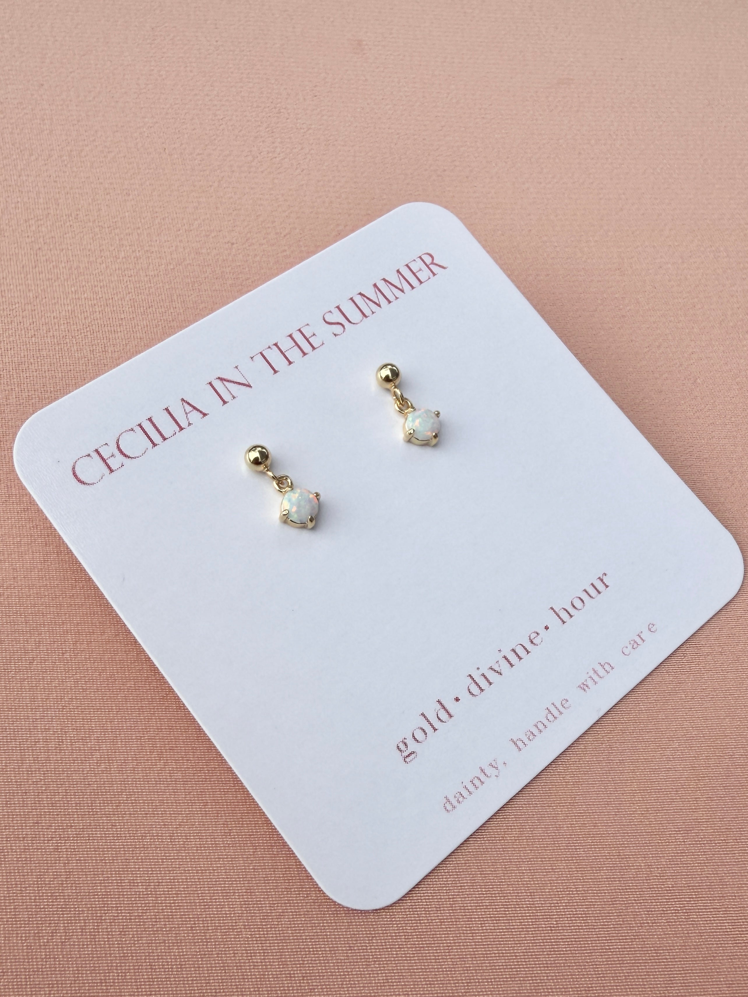 Opal Circle Drop Stud Earrings