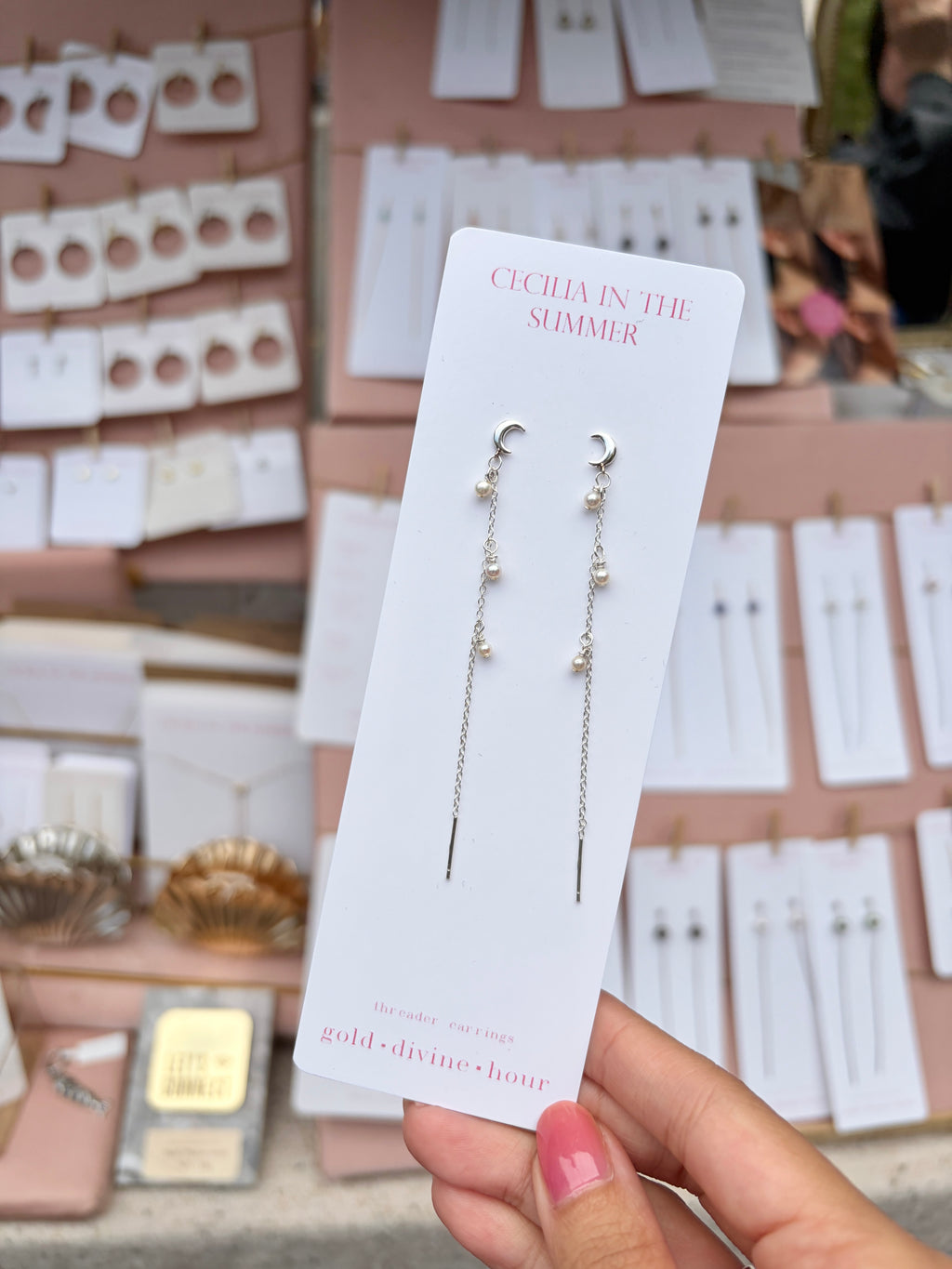 Puffy Moon Stud-Threader Earrings