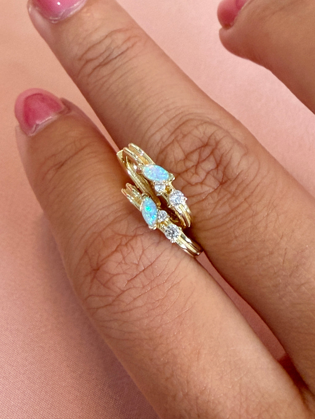Blue Opal Dream Huggie Earrings