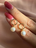 Circle Outline Pearl Drop Earrings
