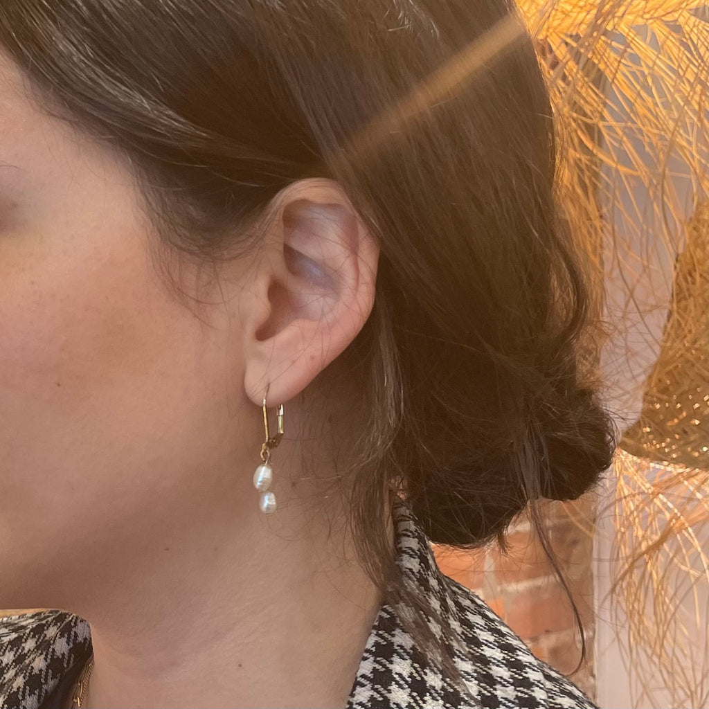 Double Potato Pearl Leverback Earrings