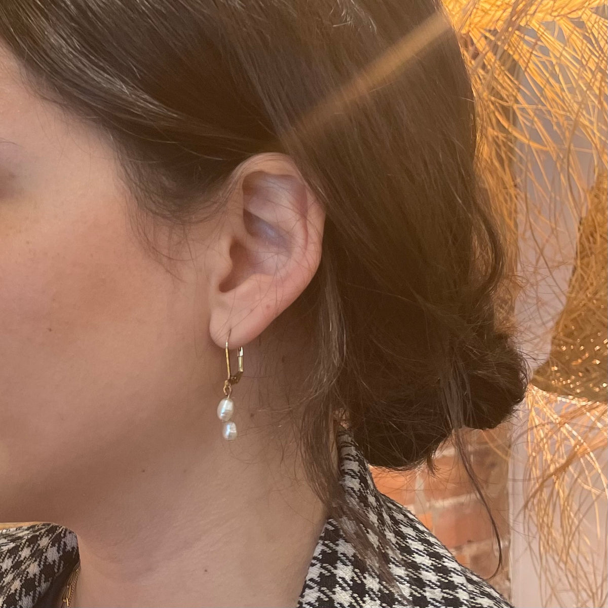 Double Potato Pearl Leverback Earrings