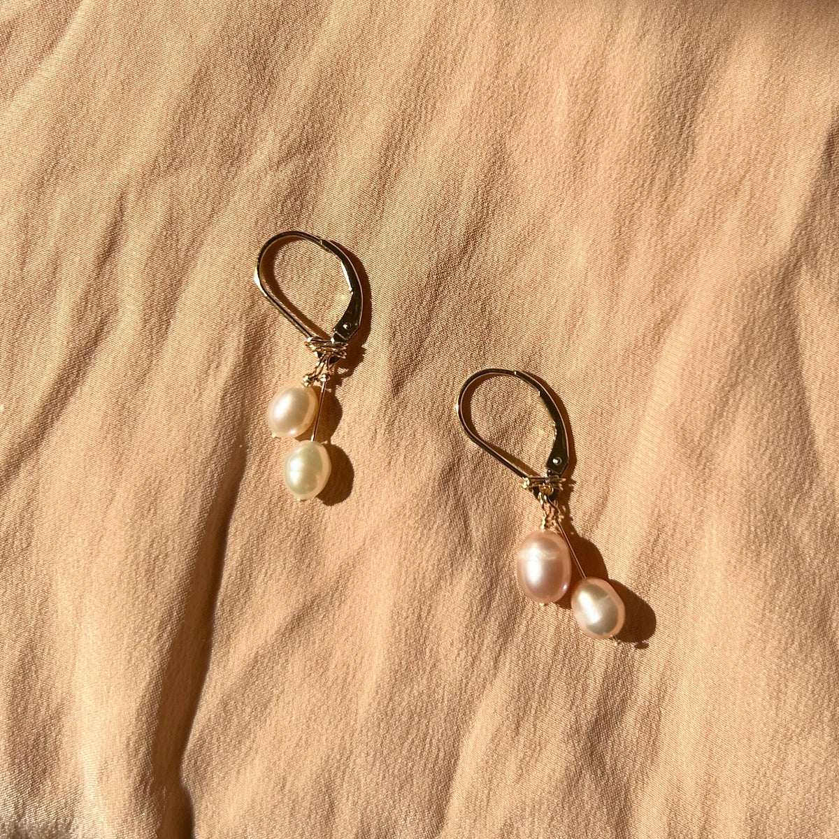 Double Potato Pearl Leverback Earrings