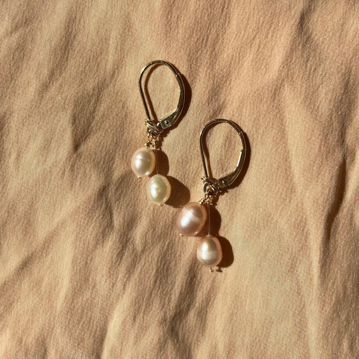 Double Potato Pearl Leverback Earrings