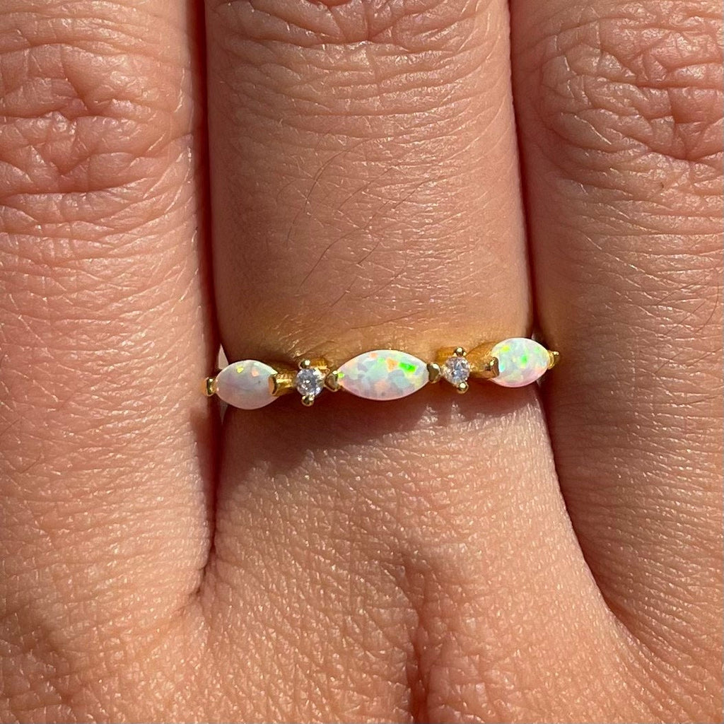 Triple Marquise Opal Band Vermeil Ring