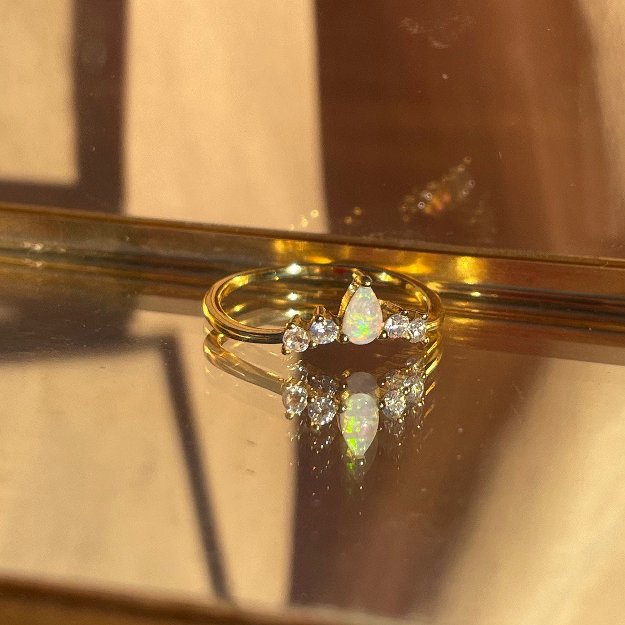 Pear Opal Ring V shape Vermeil Ring