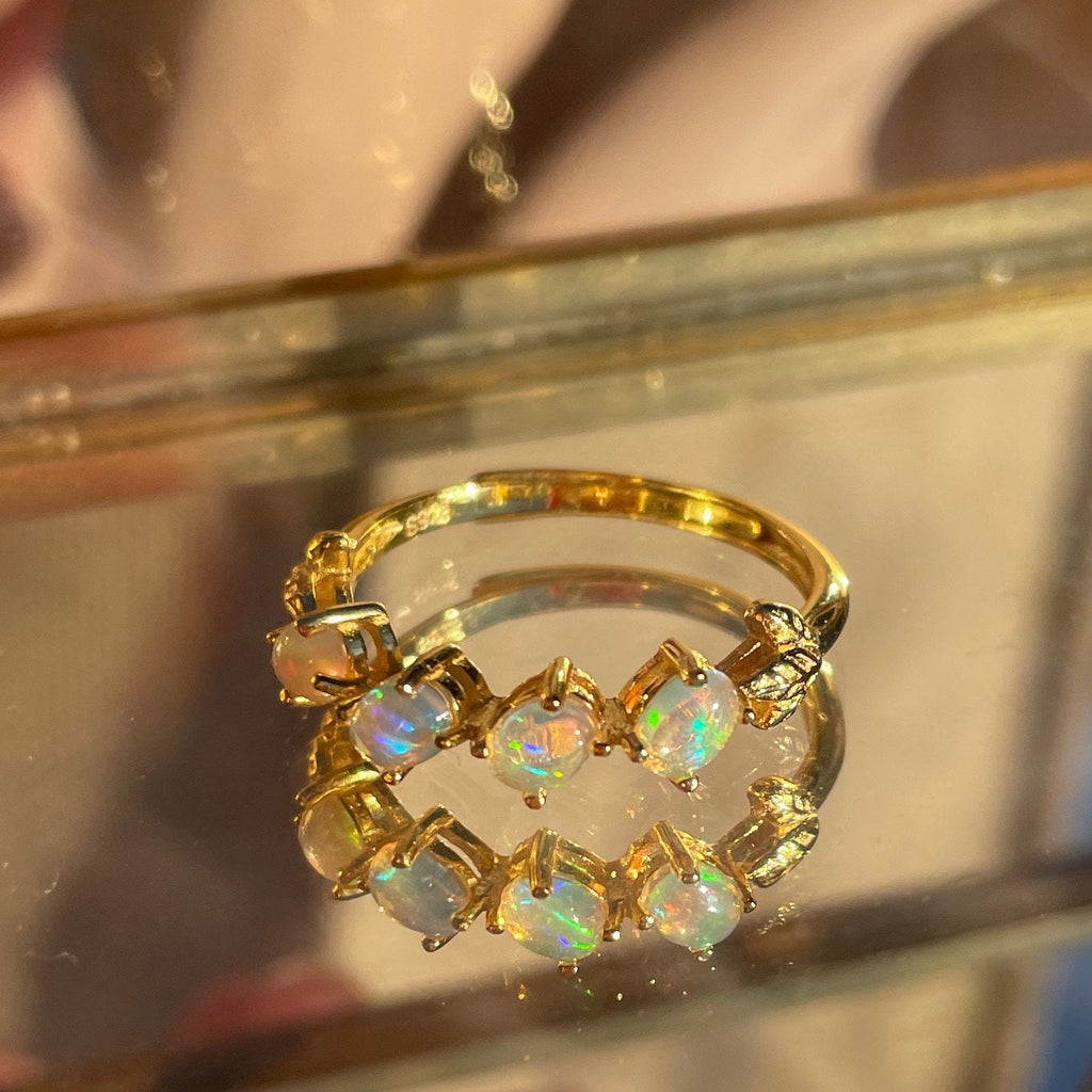 White Opal Slanted Row Ring ~ Vermeil Adjustable Resizeable