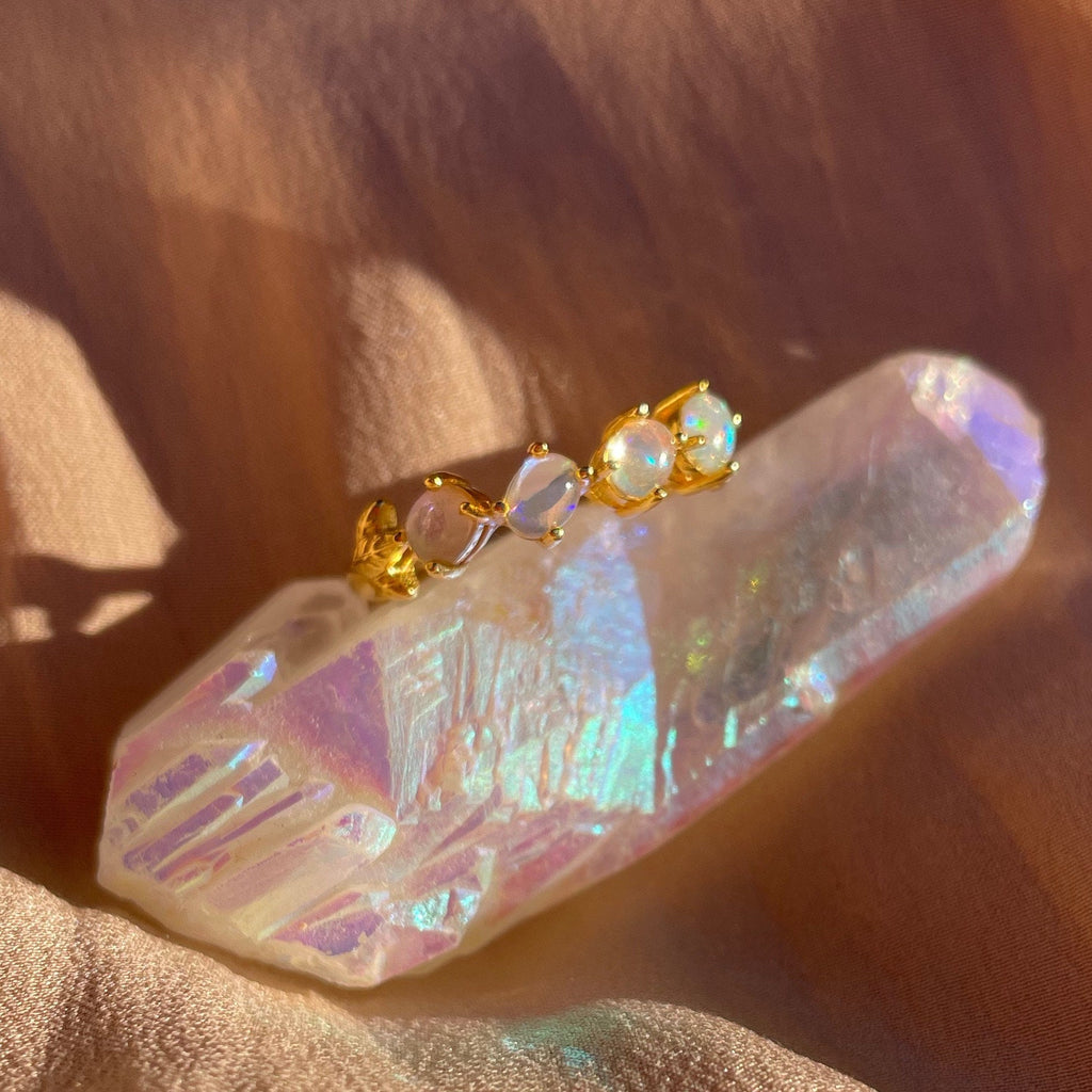 White Opal Slanted Row Ring ~ Vermeil Adjustable Resizeable