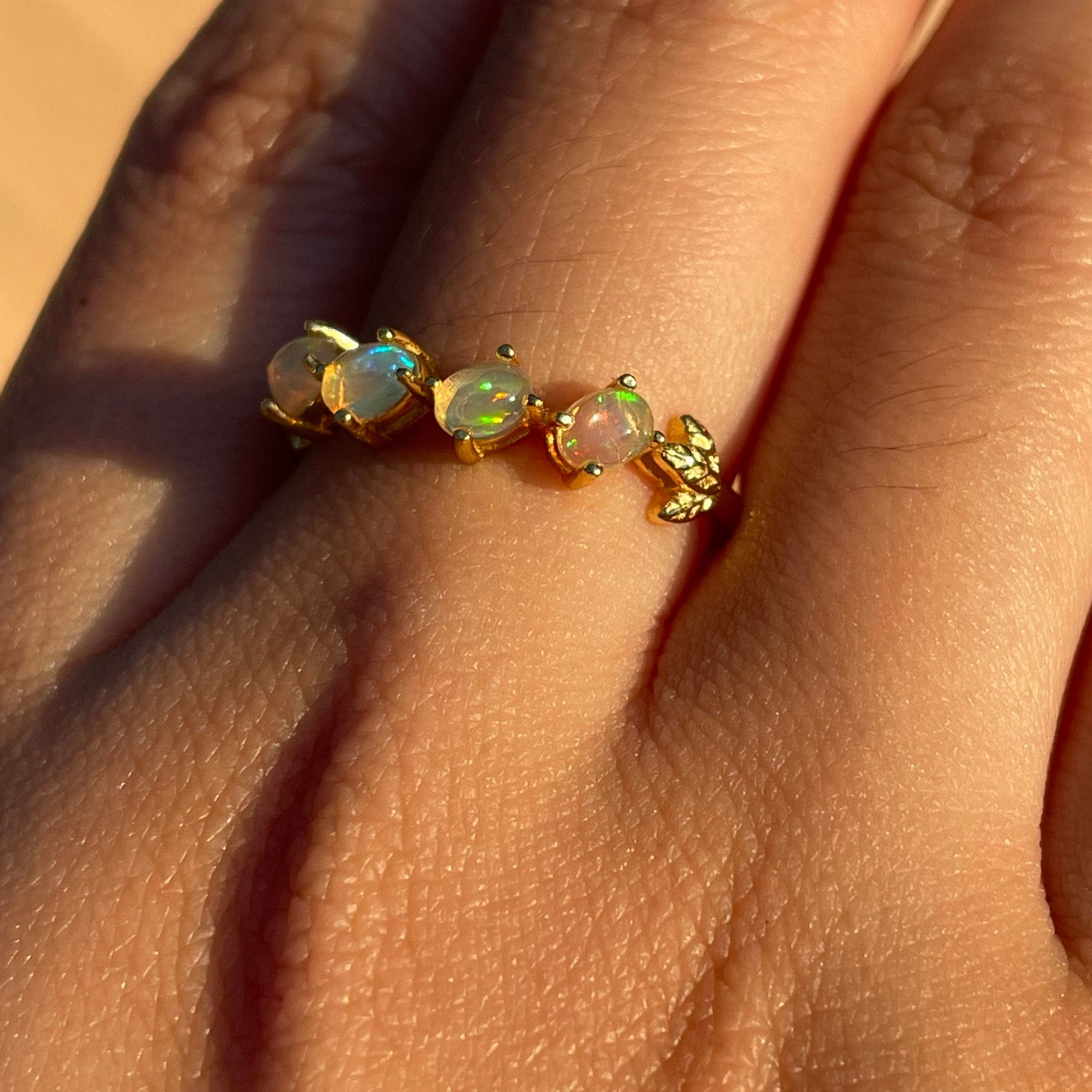 White Opal Slanted Row Ring ~ Vermeil Adjustable Resizeable