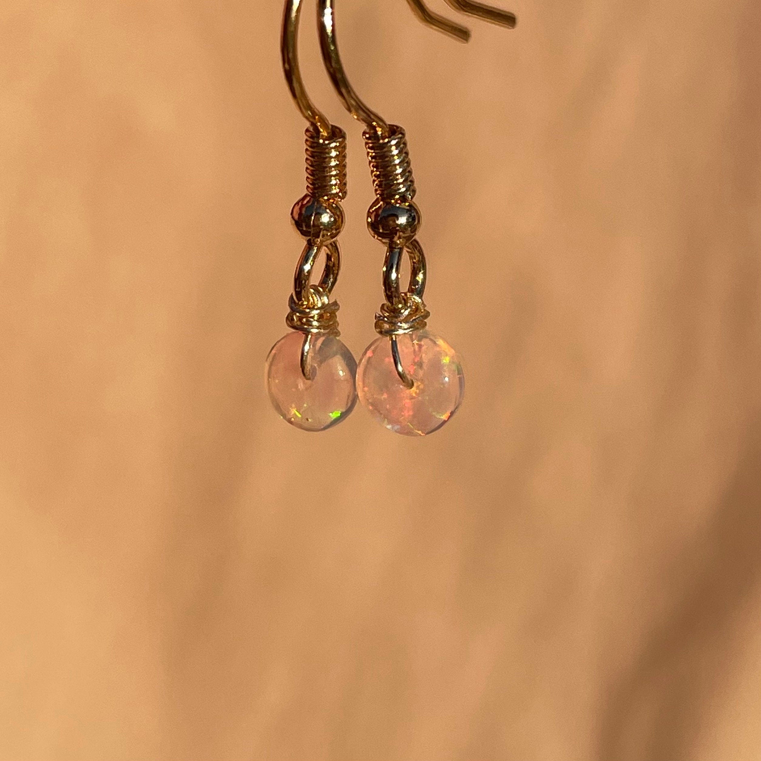 14kt Gold Fill Single Bead Pink Opal Earrings