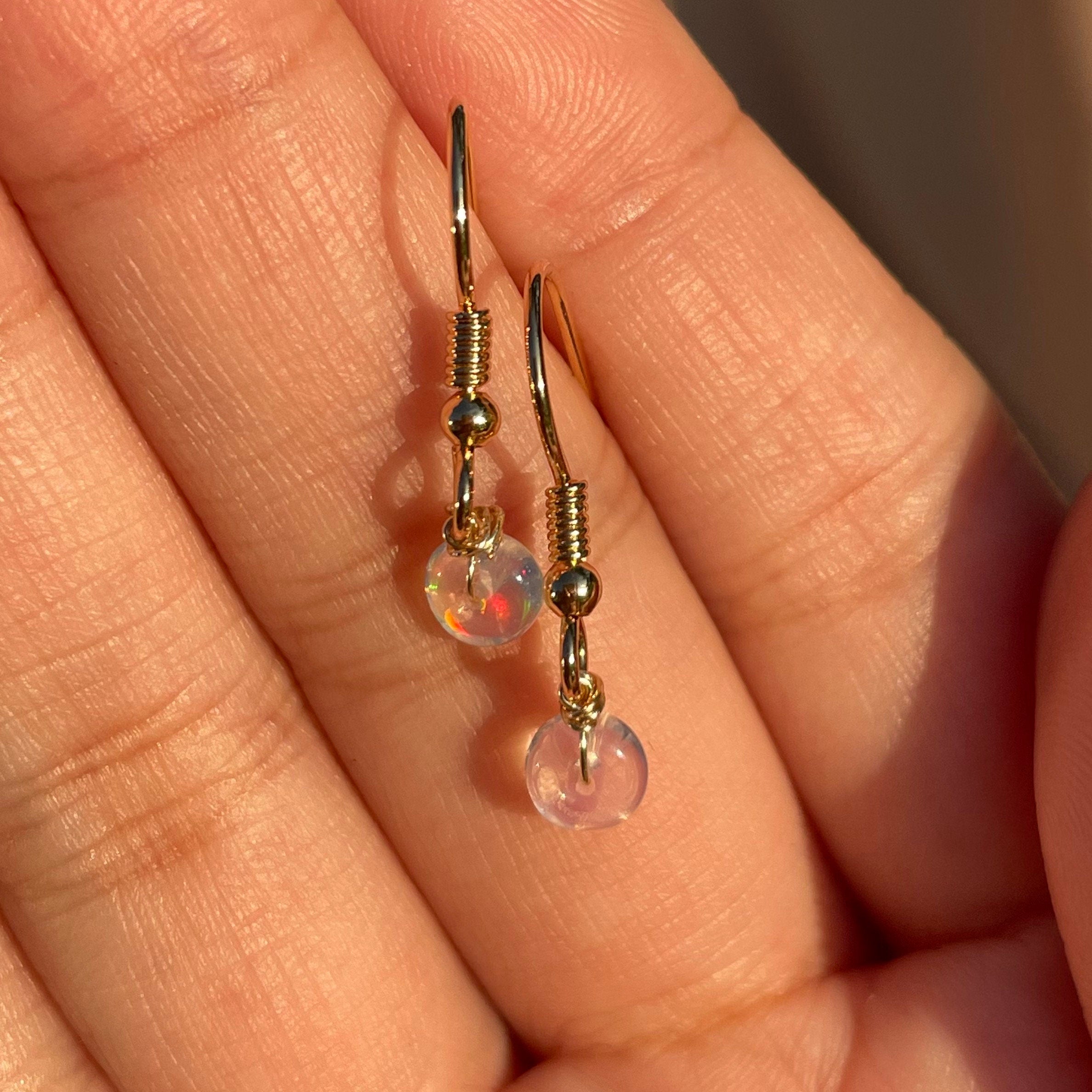 14kt Gold Fill Single Bead White Opal Earrings