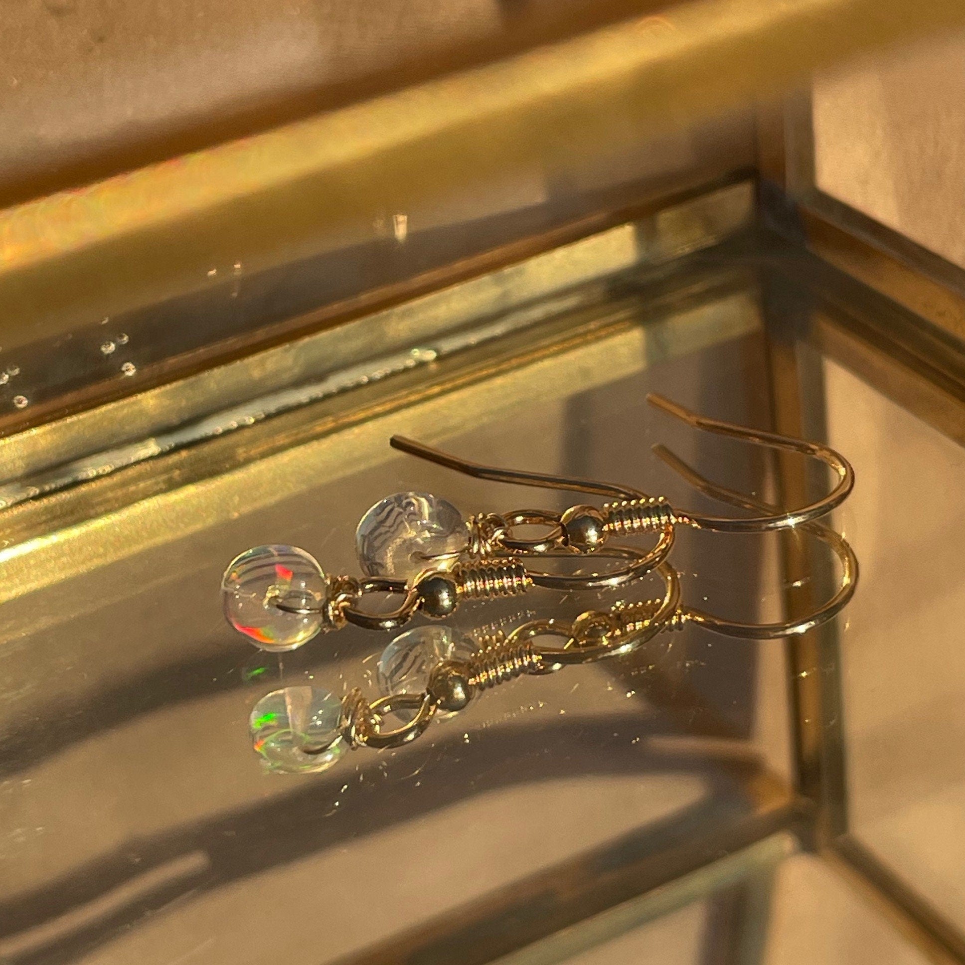 14kt Gold Fill Single Bead White Opal Earrings