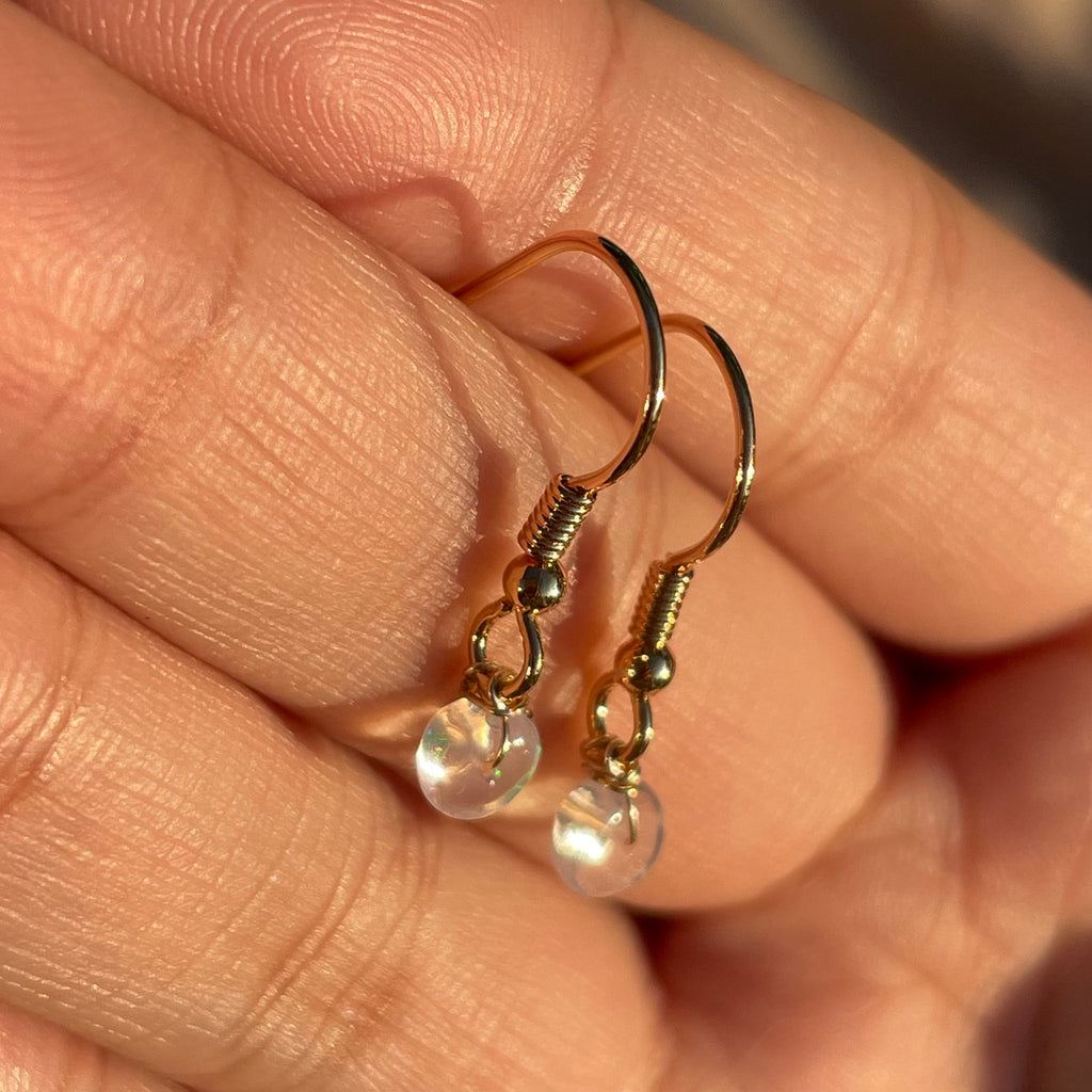 14kt Gold Fill Single Bead White Opal Earrings