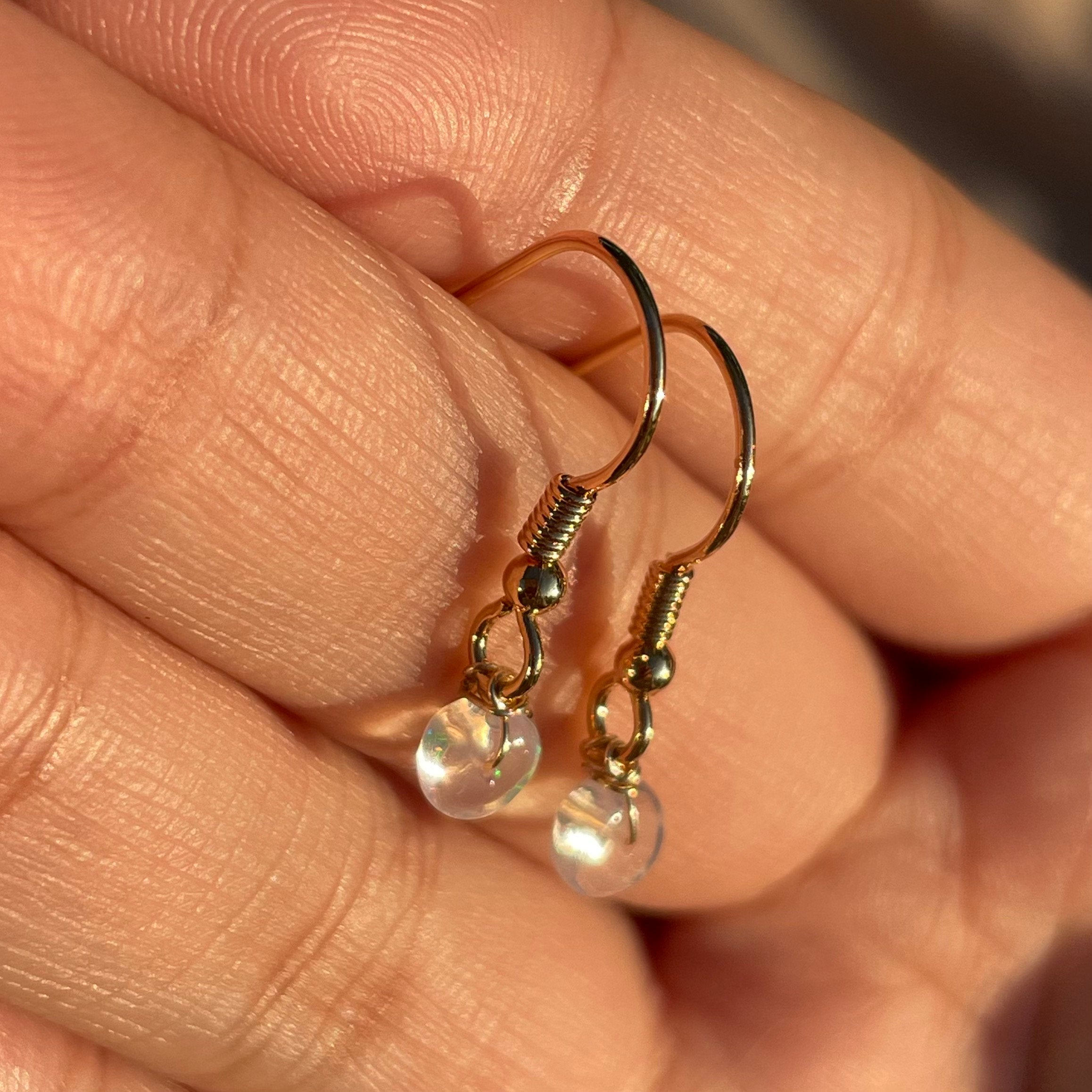 14kt Gold Fill Single Bead White Opal Earrings