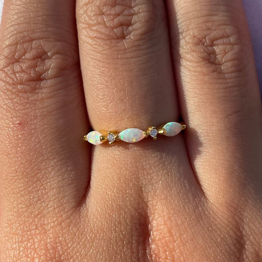 Triple Marquise Opal Band Vermeil Ring