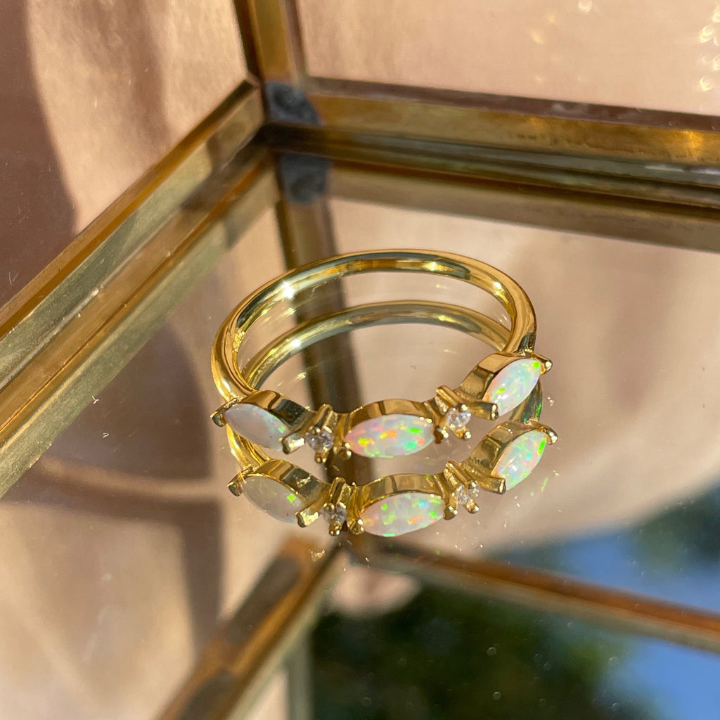 Triple Marquise Opal Band Vermeil Ring