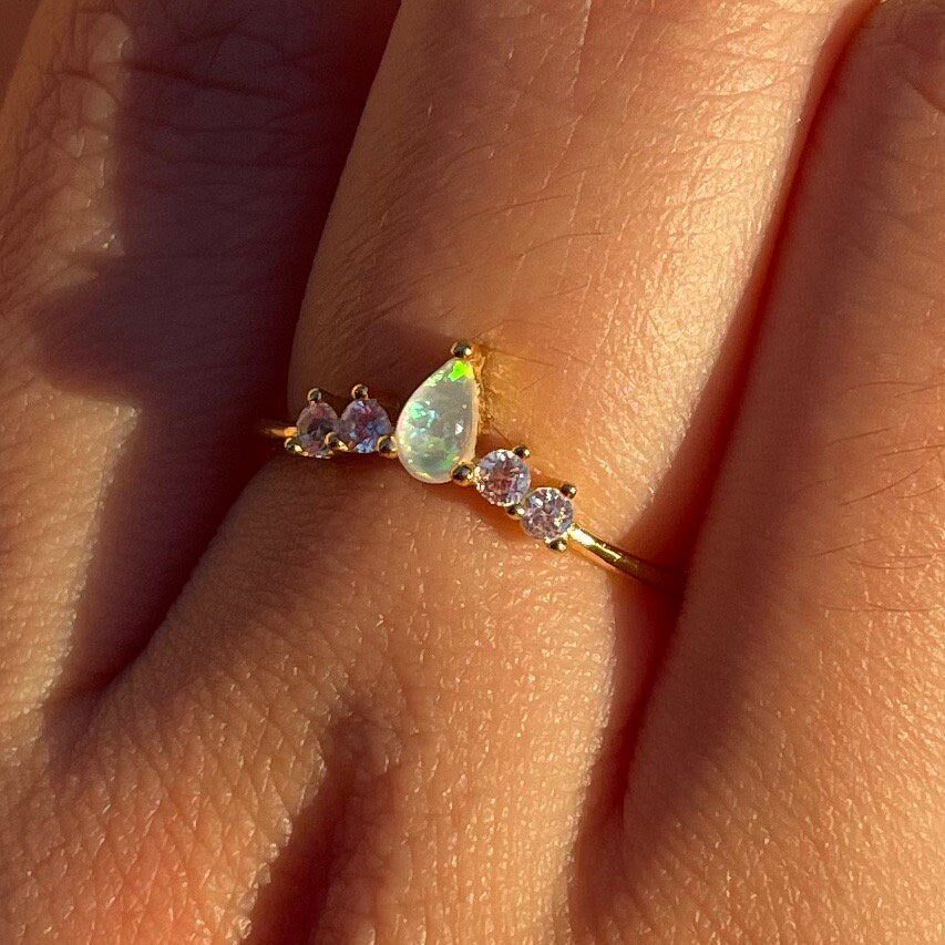 Pear Opal Ring V shape Vermeil Ring