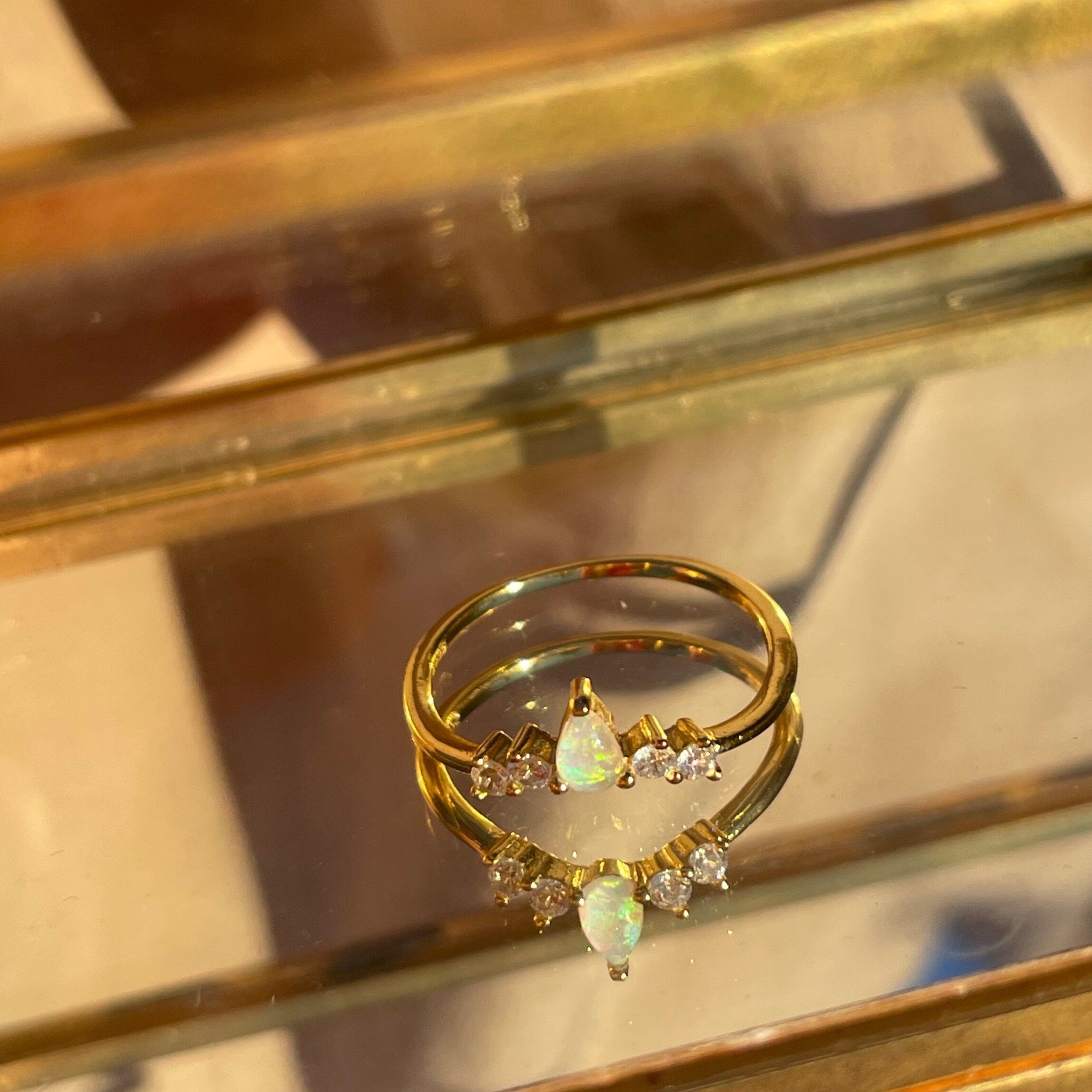 Pear Opal Ring V shape Vermeil Ring