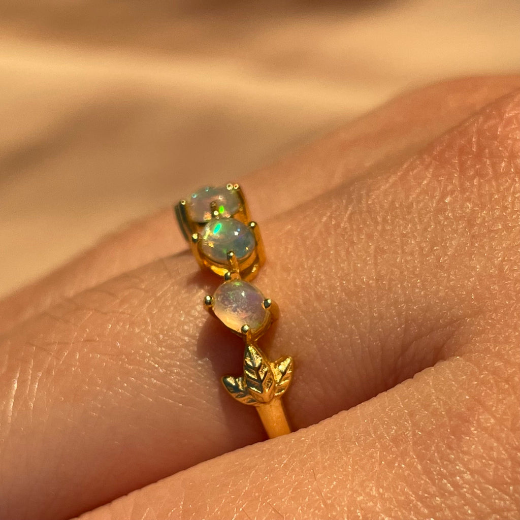 White Opal Slanted Row Ring ~ Vermeil Adjustable Resizeable