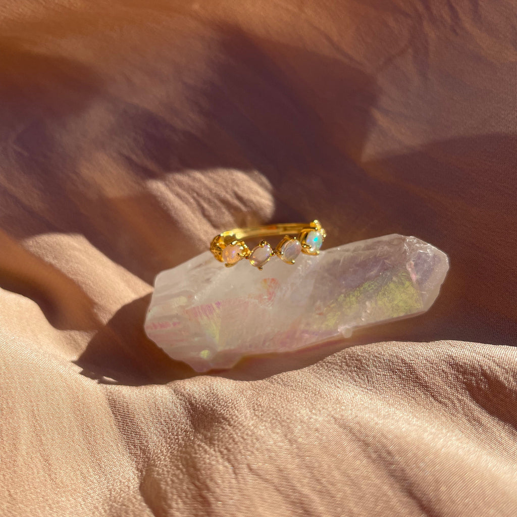 White Opal Slanted Row Ring ~ Vermeil Adjustable Resizeable
