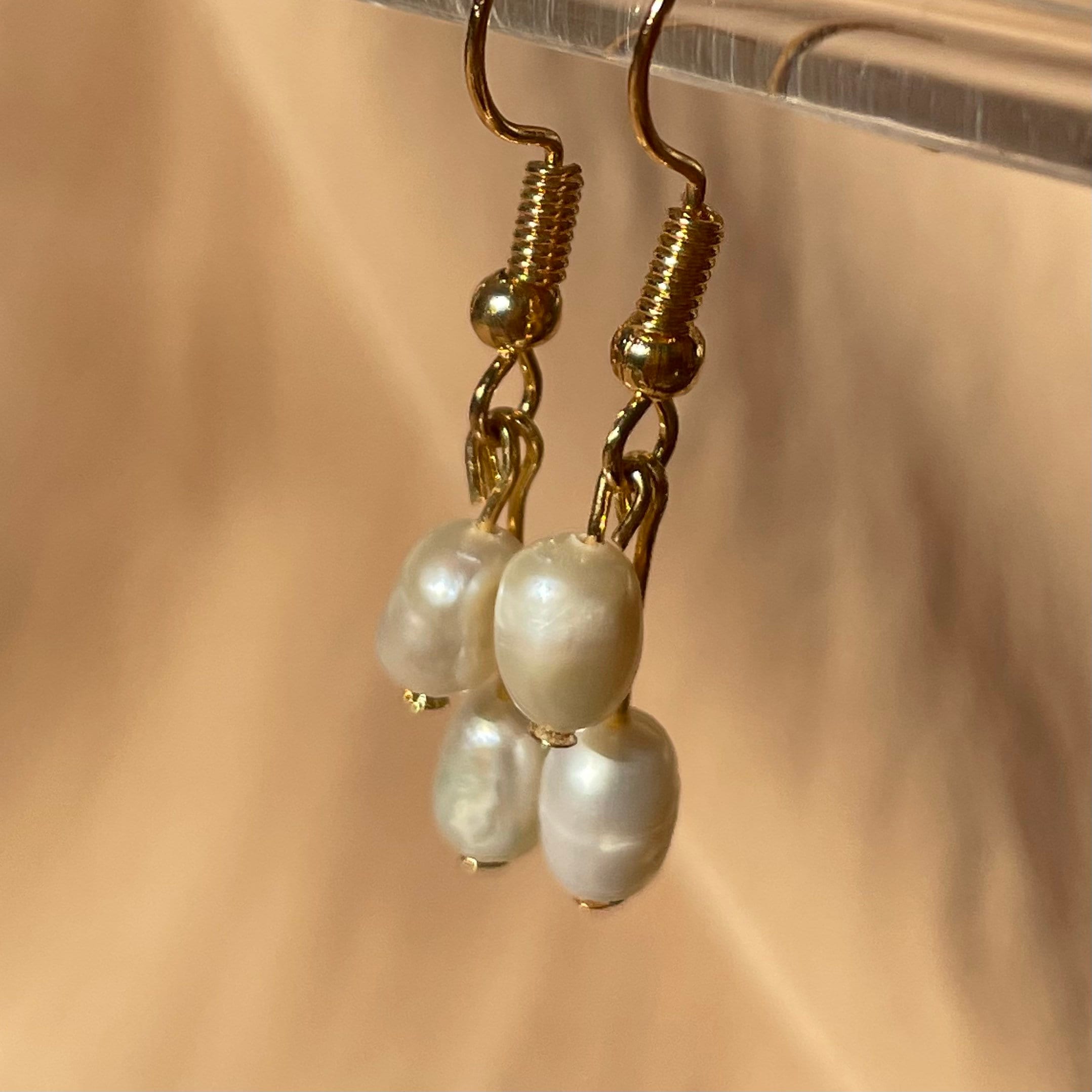 Double Pearl Leverback Earrings ~ Gold Plated