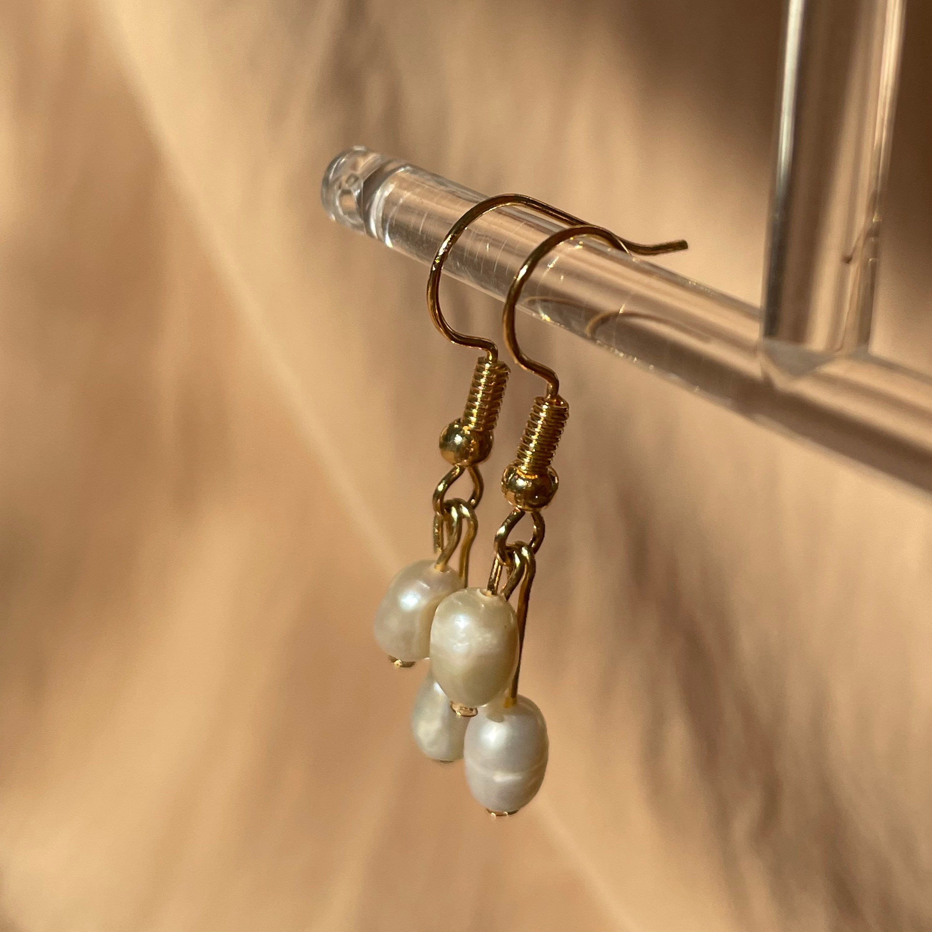 Double Pearl Leverback Earrings ~ Gold Plated