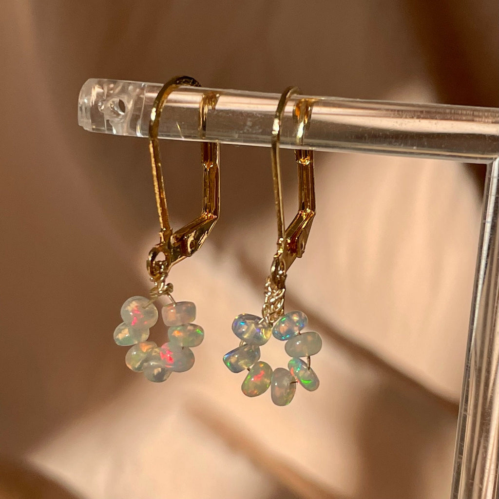 Genuine White Opal Donut Bead Earrings ~ 14kt Gold Fill