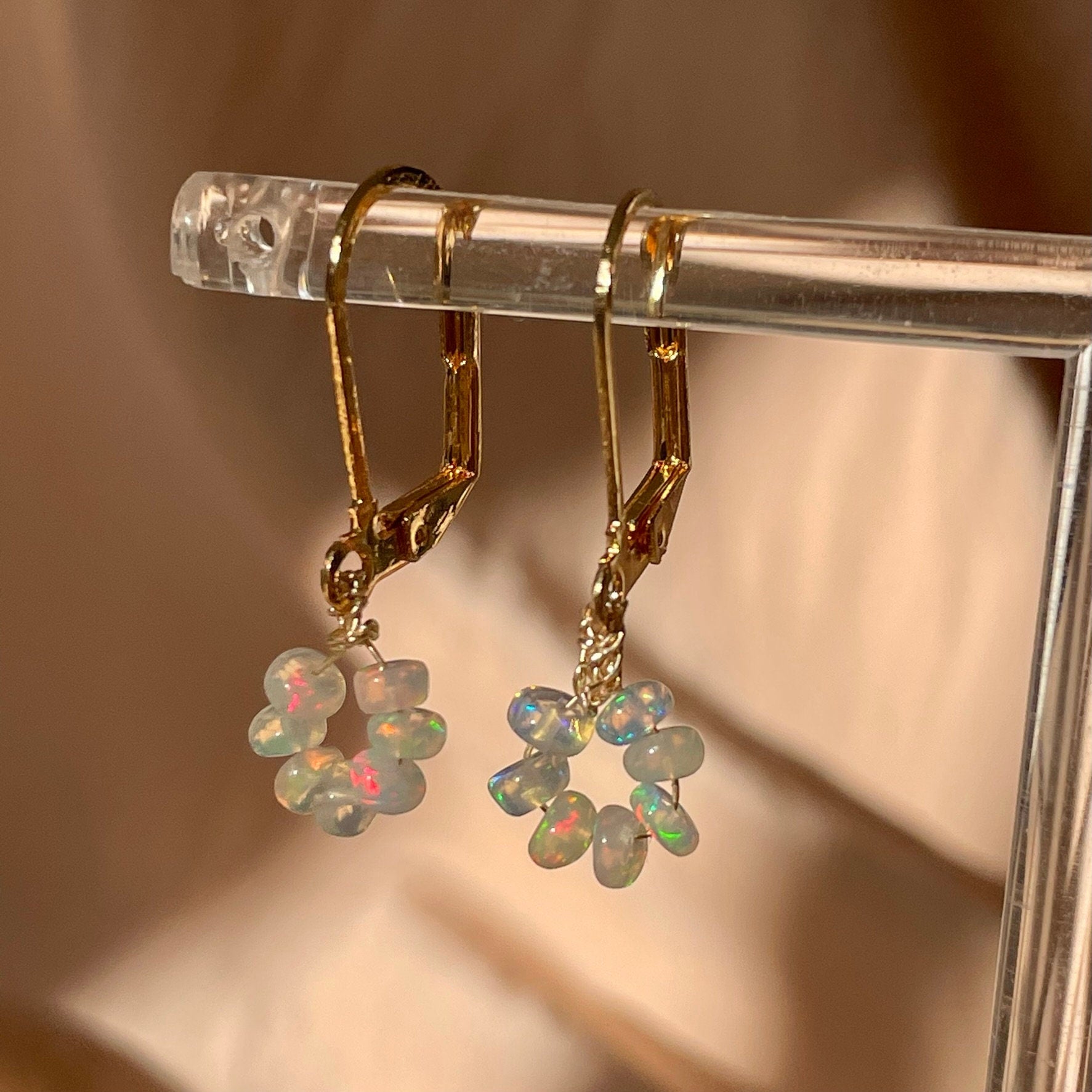 Genuine White Opal Donut Bead Earrings ~ 14kt Gold Fill