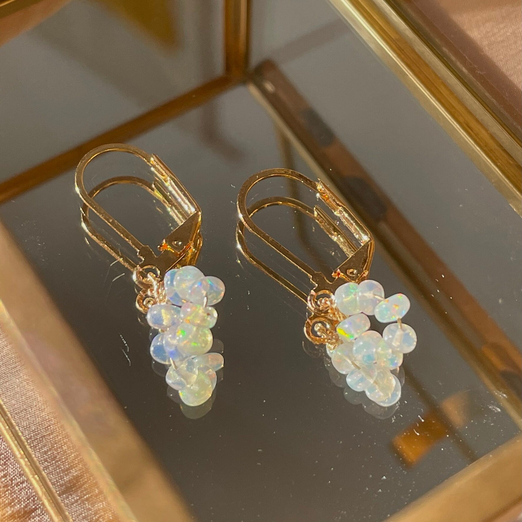 Genuine White Opal Donut Bead Earrings ~ 14kt Gold Fill
