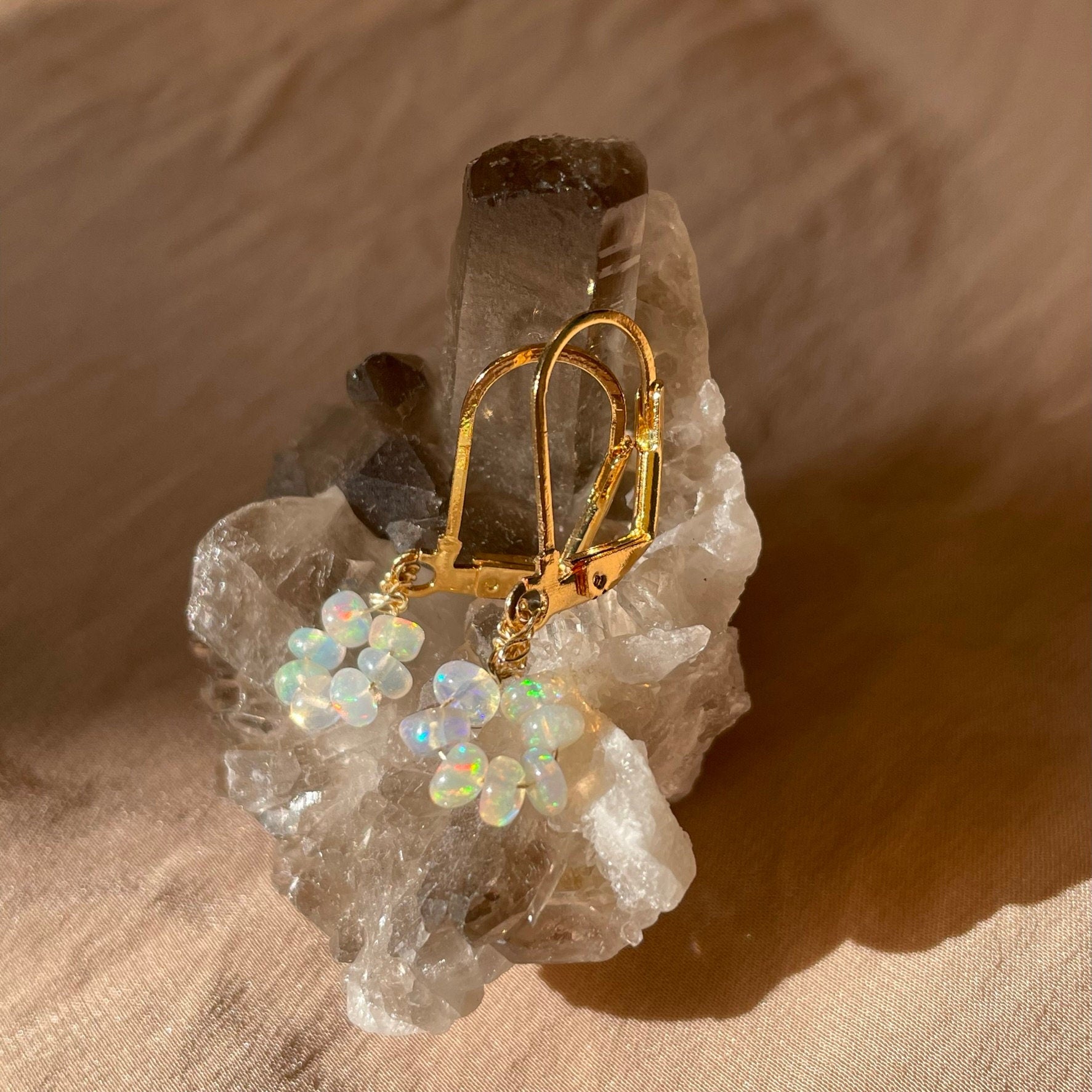 Genuine White Opal Donut Bead Earrings ~ 14kt Gold Fill