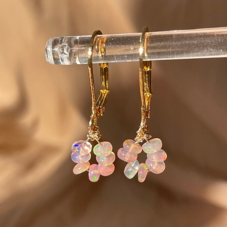 Genuine Pink Opal Donut Bead Earrings ~ 14kt Gold Fill