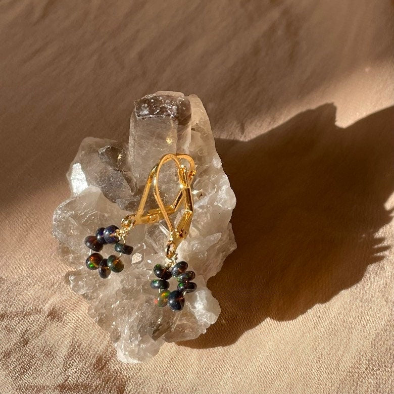 Genuine Black Opal Donut Bead Earrings ~ 14kt Gold Fill