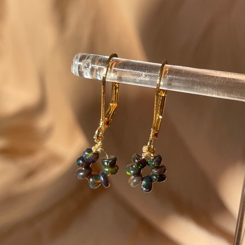 Genuine Black Opal Donut Bead Earrings ~ 14kt Gold Fill